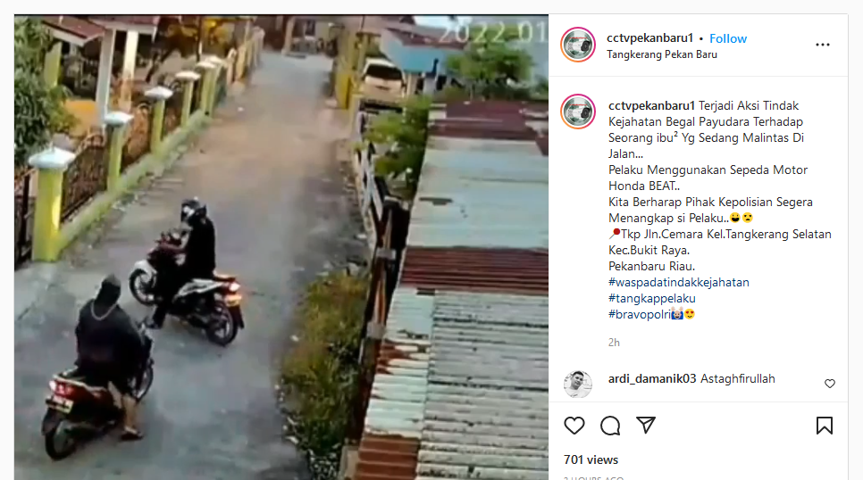 Video viral aksi begal payudara di Pekanbaru.