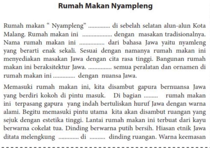 Soal Bahasa Indonesia Kelas 7 Halaman 29, Menelaah Deskripsi Objek Teks Rumah Makan Nyampleng