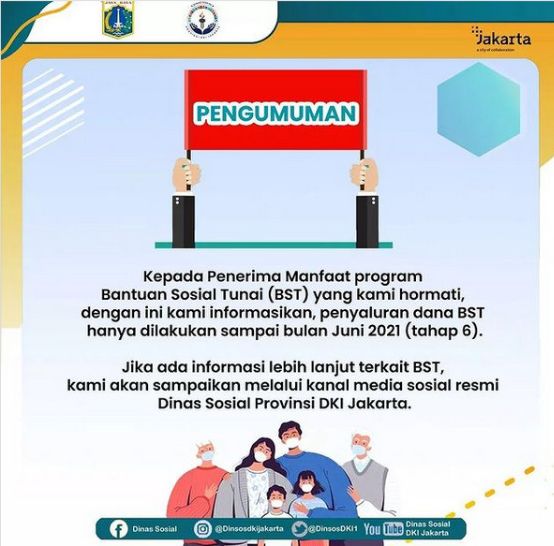 Dinsos Jakarta umumkan kelanjutan BST DKI 2021.