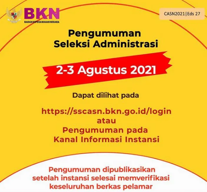 Cek Pengumuman Hasil Seleksi Administrasi Cpns Dan Pppk 2021 Segera