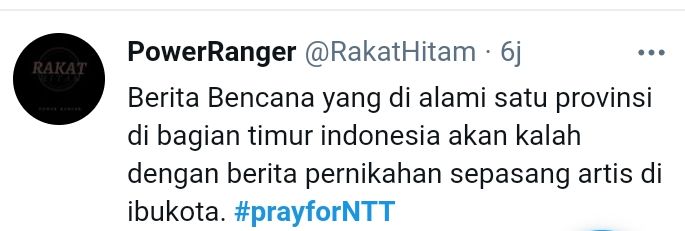 Salah satu komentar warganet di Twitter mengenai banjir bandang NTT 2021