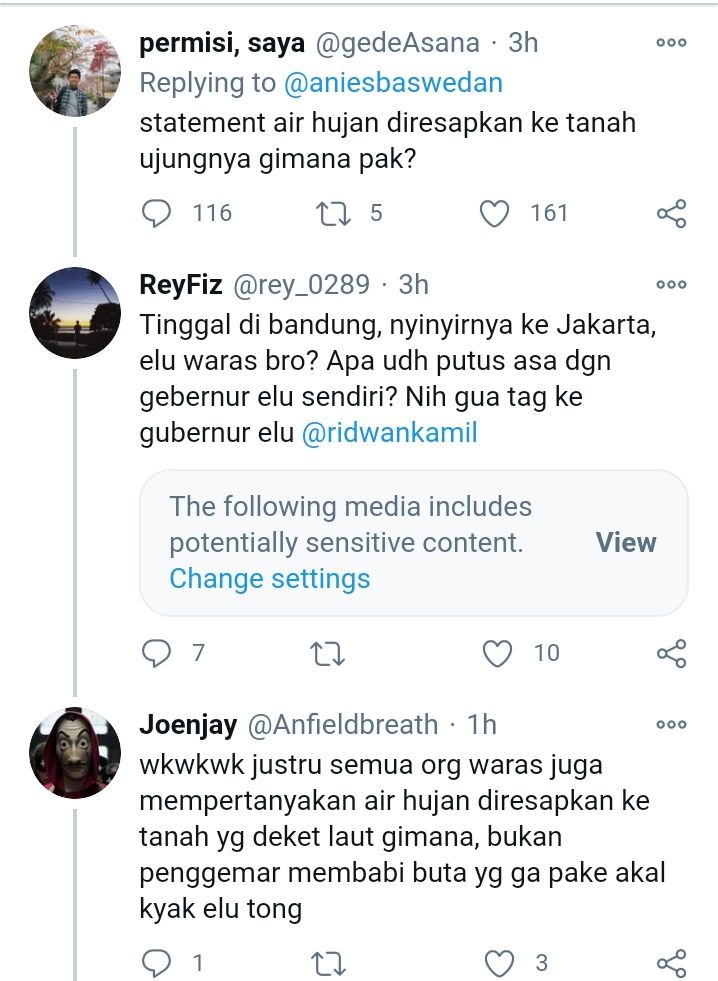Komentar pada unggahan Gubernur DKI Jakarta Anies Baswedan pada Minggu, 22 November 2020
