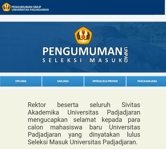 Hari Ini Link Pengumuman Smup Unpad Jalur Mandiri Hasil Seleksi Pengumuman Unpad Ac Id Univ