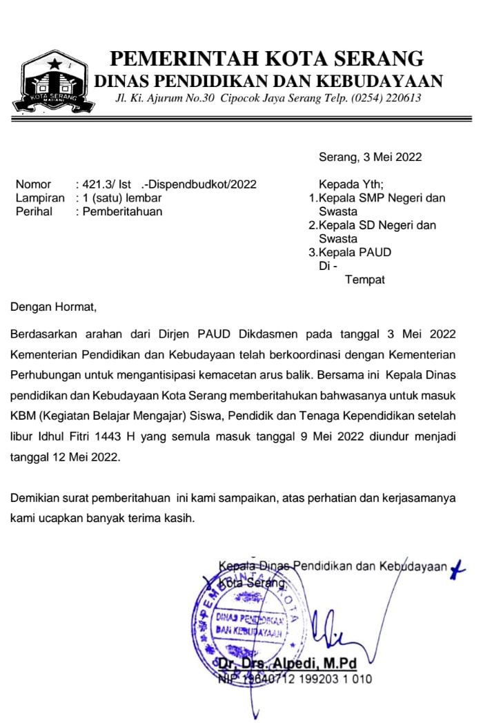 Libur Sekolah Diperpanjang Kegiatan Belajar Mengajar Di Kota Serang Mulai 12 Mei 2022 Kabar Banten