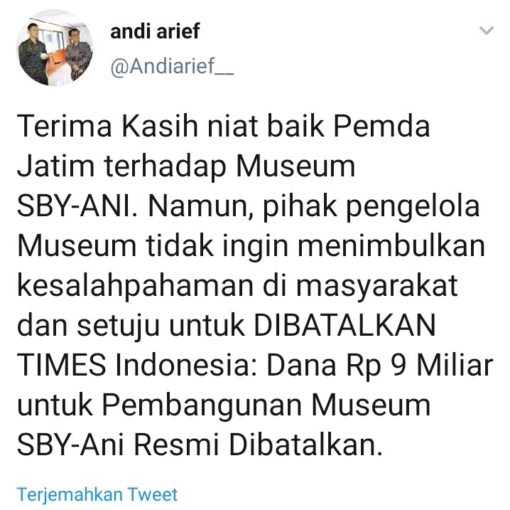 Hibah Rp9 M untuk museum SBY Ani dibatalkan