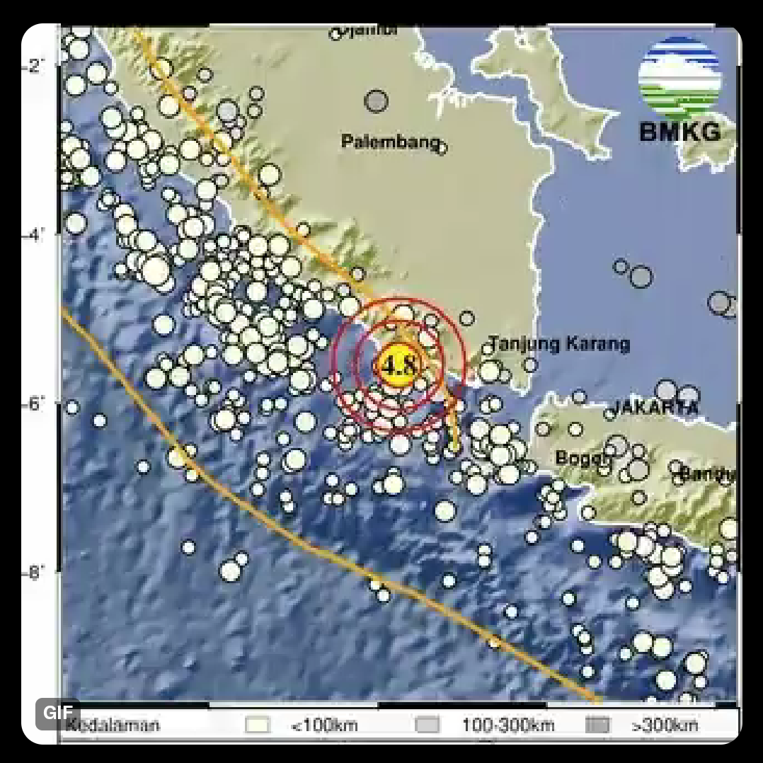 Telah terjadi gempa 4.8 Magnitudo di Tanggamus, Lampung, pada Selasa 24 Januari 2023 pagi.