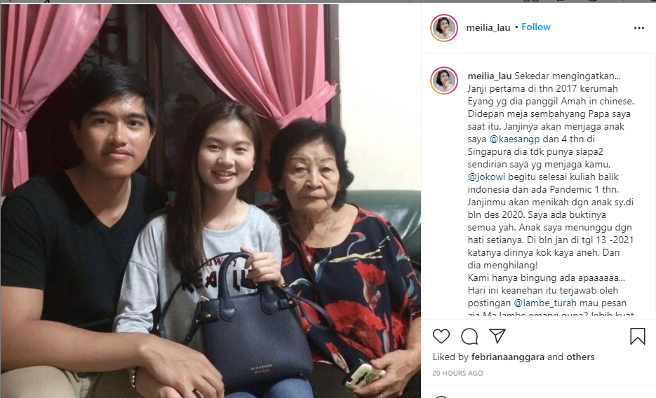 Unggahan akun Instagram Ibu dari Felicia, Meilia