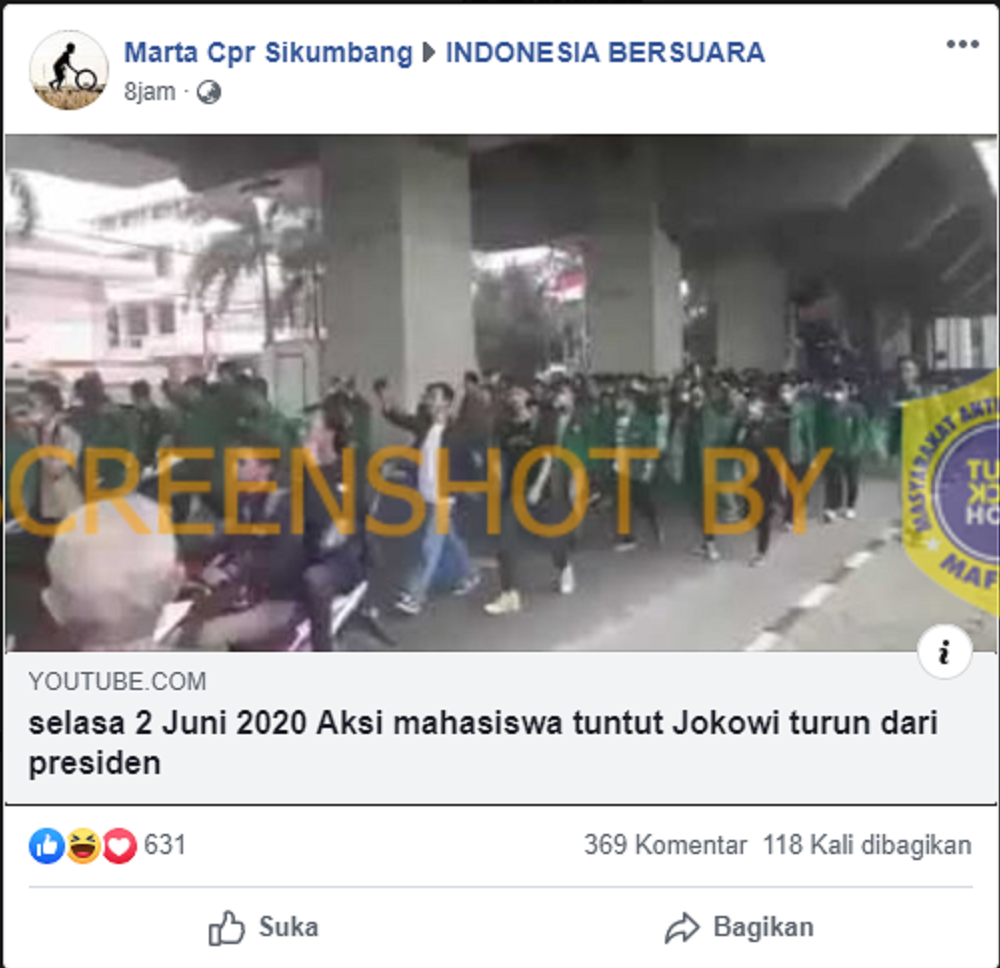 Tangkapan layar informasi di media sosial soal demonstrasi mahasiswa yang muncul untuk turunkan presiden Jokowi.