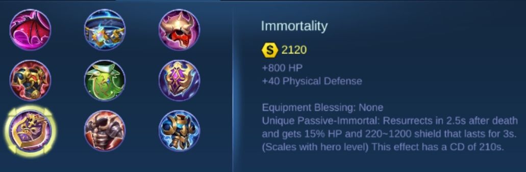 Penjelasan item Immortality Mobile Legends.