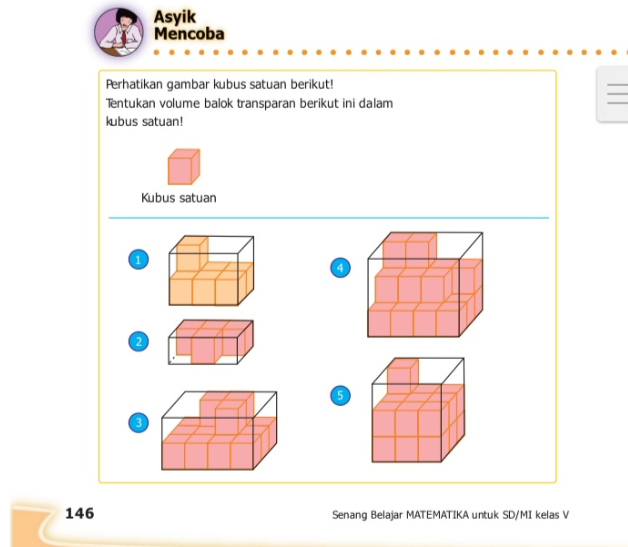 Kunci Jawaban Matematika Kelas 5 SD MI Halaman 146, Tentukan Volume Balok Transparan Berikut dalam Kubus Satuan