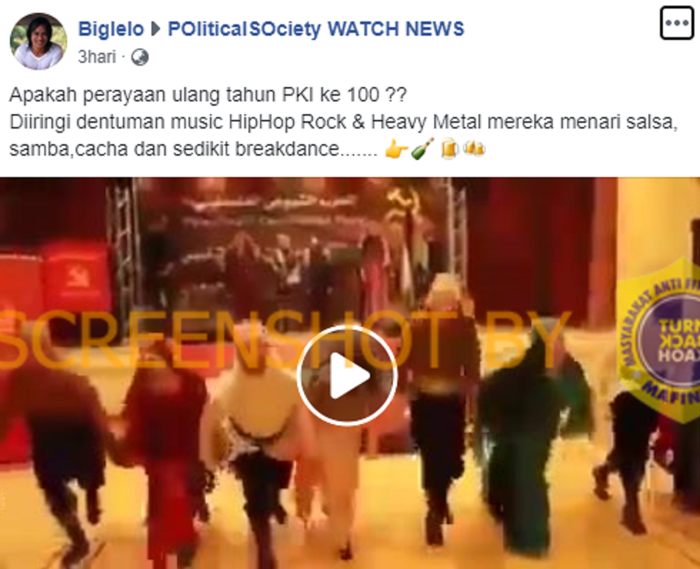 Tangkapan layar video yang disebut sebagai perayaan ulang tahun PKI ke-100.