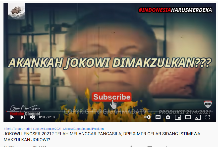 Video Hoaks yang Menyatakan Presiden Jokowi Telah Resmi Dimakzulkan Melalui Sidang Istimewa MPR