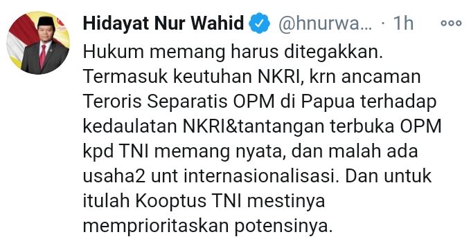 Tangkapan Layar Twitter Hidayat Nur Wahid