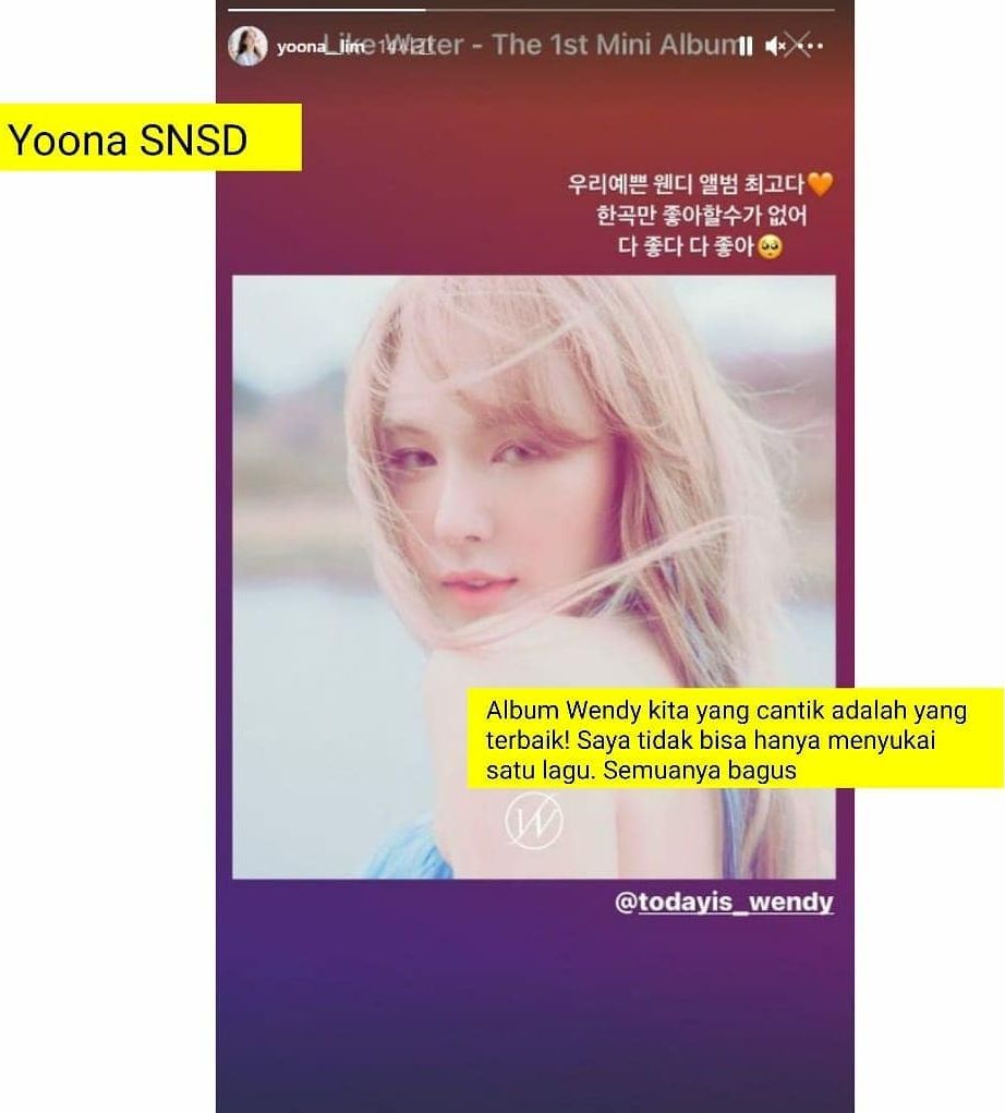 Dukungan Yoona SNSD untuk debut solo Wendy Red Velvet.