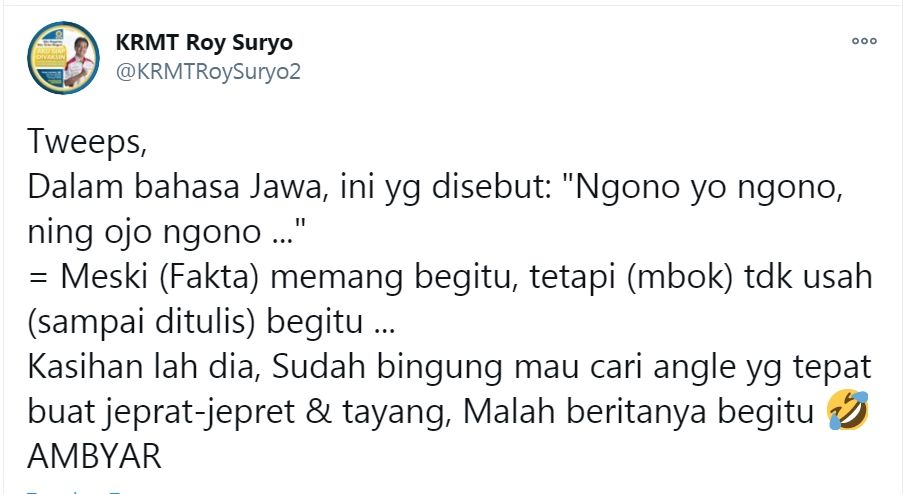 Tangkapan layar Tweet Roy Suryo yang sindir Mensos Risma.