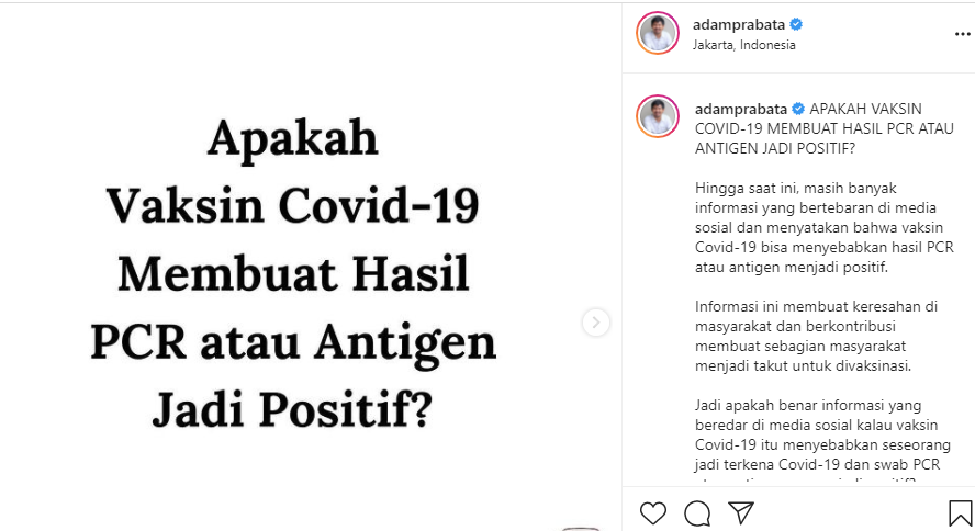 Unggahan Instagram dr. Adam Prabata.