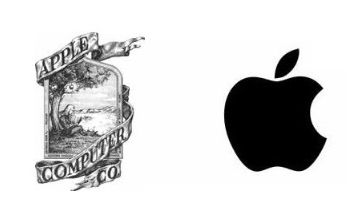 Logo asli Apple menampilkan nama perusahaan di samping penggambaran Isaac Newton oleh Ronald Wayne