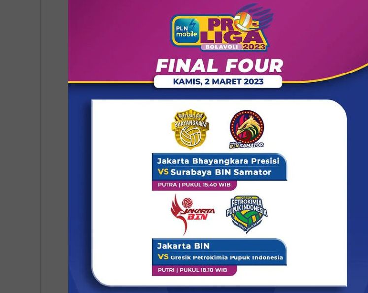 Jadwal Final Four Proliga 2023 Hari Ini 2 Maret 2023 dengan Link Live Streaming