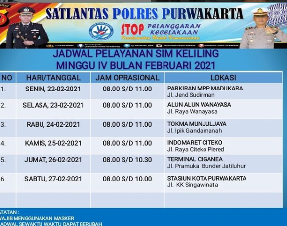 Jadwal Sim Keliling Online Kabupaten Purwakarta Hari Kamis 25 Februari 2021 Jurnal Gaya