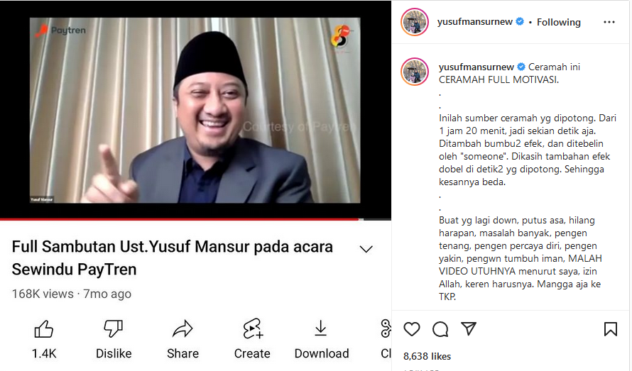 Klarifikasi Ustaz Yusuf Mansur tentang video viral dirinya di media sosial.