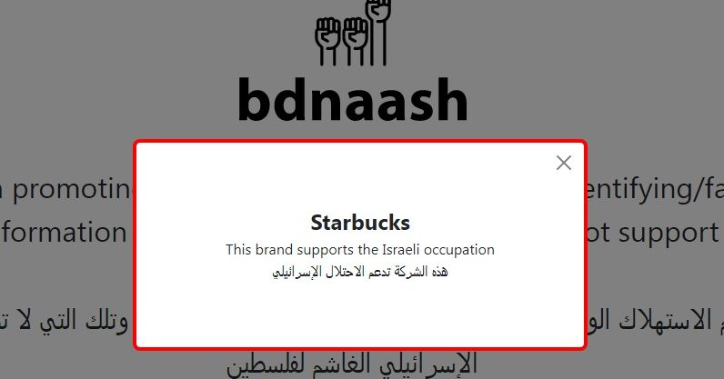 Contoh brand yang menurut laman bdnaash memberikan dukungan terhadap Israel