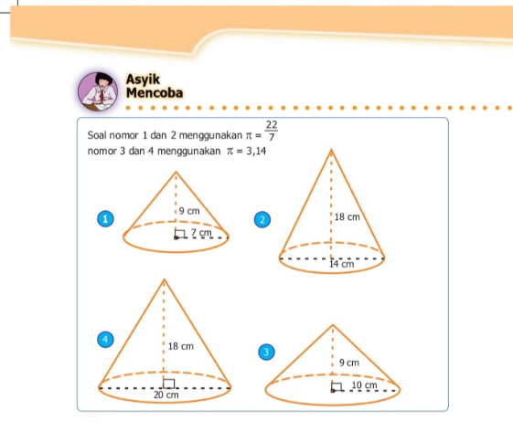 Kunci Jawaban Matematika Kelas 5 SD Asyik Mencoba Halaman 182: Mencari Volume Kerucut