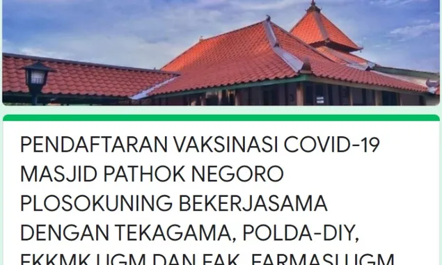 Link bit.ly/VaksinPathokNegoroPlosokuning dan Cara Daftar Vaksinasi di Masjid Pathok Negoro, Tersedia Sinovac 