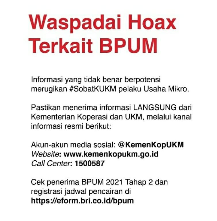 Kemenkop UKM meminta untuk mewaspadai informasi hoaks terkait BPUM.