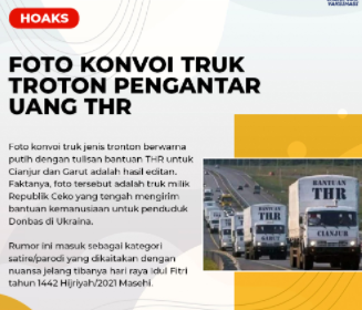 Foto konvoi truk trontor prngantar uang THR HOAX/Instagram @Jabarsaberhoax.