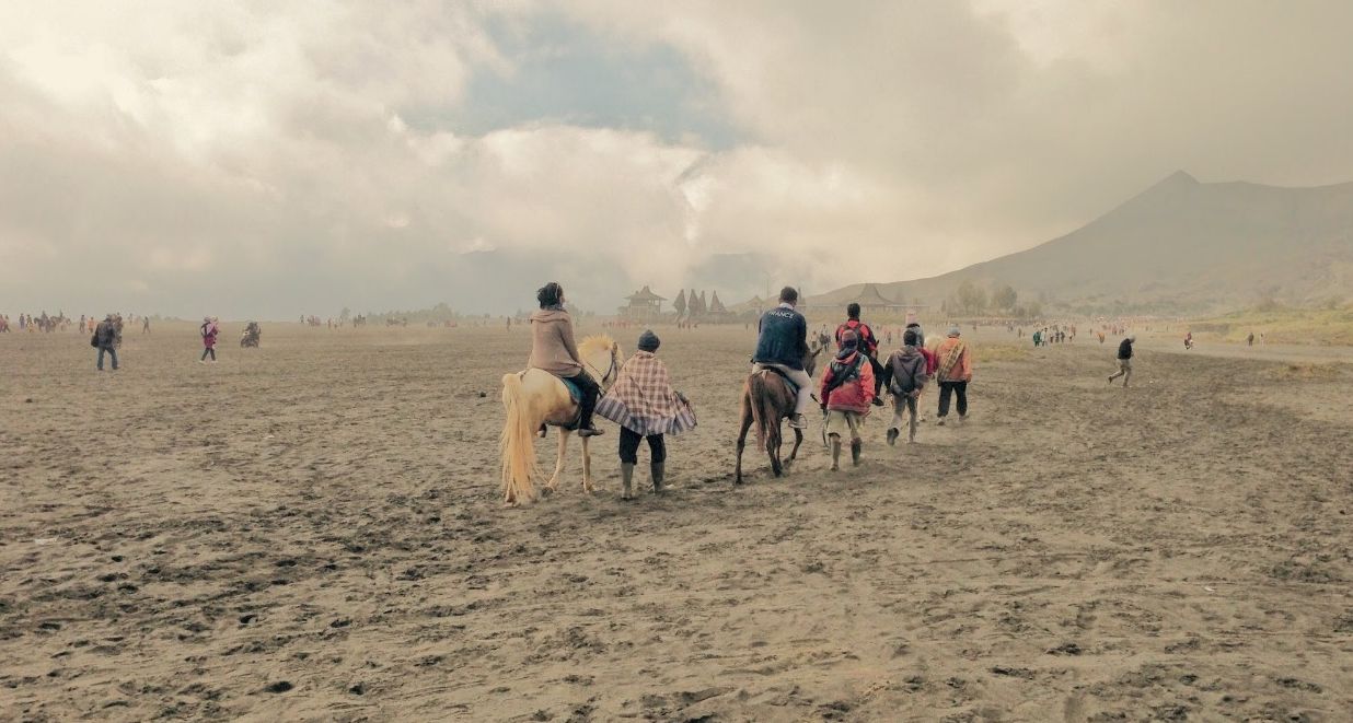 Dengan kuda, para joki membawa wisatawan menjelajahi keindahan Gunung Bromo