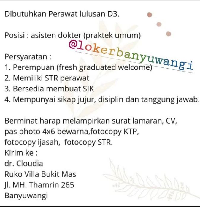 Loker Banyuwangi 2020 Dr Claudia Membutuhkan Asisten Dokter Lulusan D3 Ringtimes Banyuwangi