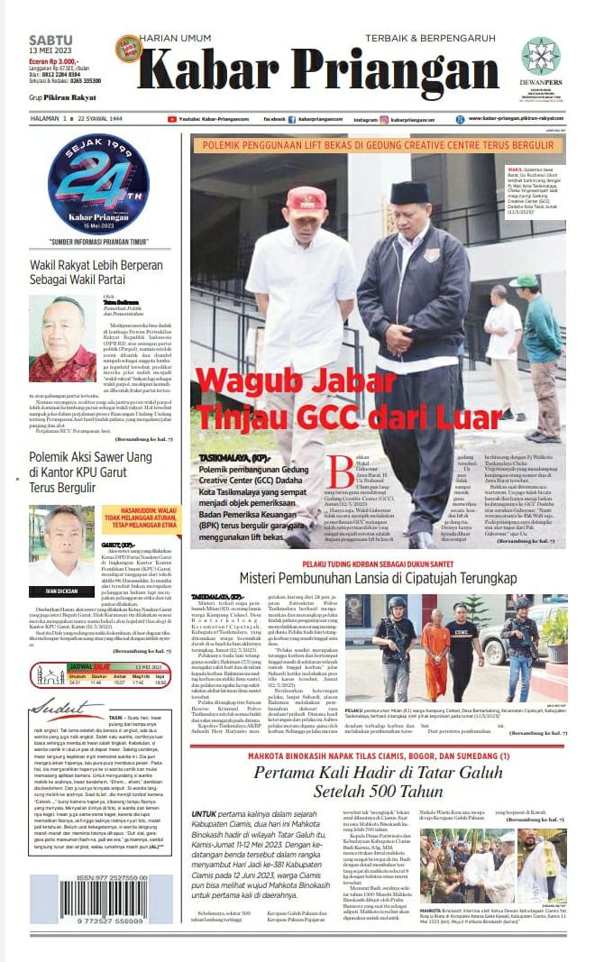 Surat Kabar Harian 'Kabar Priangan' berusia 24 tahun. Berdiri 15 Mei 1999, koran Grup Pikiran Rakyat Bandung ini berkantor di Kota Tasikmalaya, Jawa Barat.*/Dok. Kabar-Priangan.com
