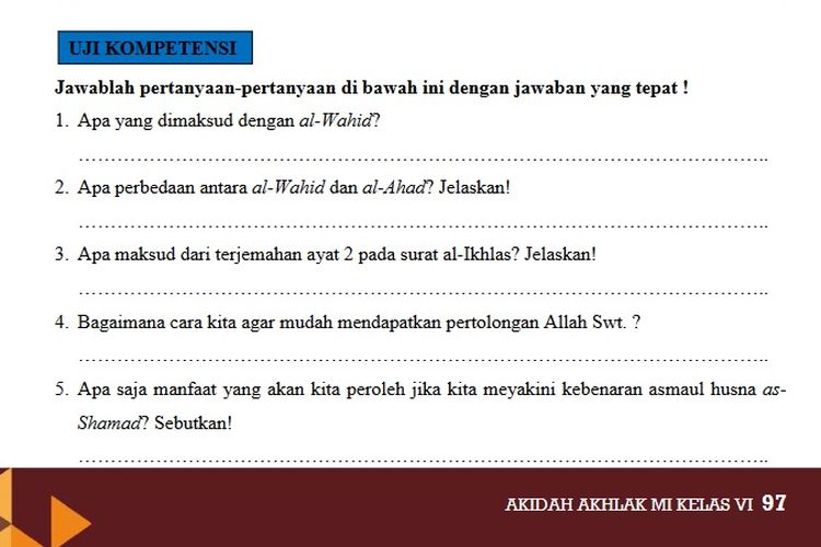 Kunci Jawaban Akidah Akhlak Kelas 6 Mi Halaman 97 Asmaul Husna Al Wahid Al Ahad As Shamad Ringtimes Bali