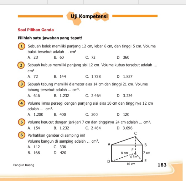 Kunci Jawaban Matematika Kelas 5 SD Halaman 183 184, Selesaikan Uji Kompetensi
