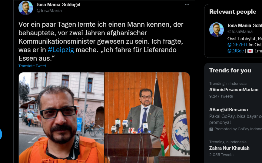 Tangkapan layar cuitan jurnalis lokal Jerman.