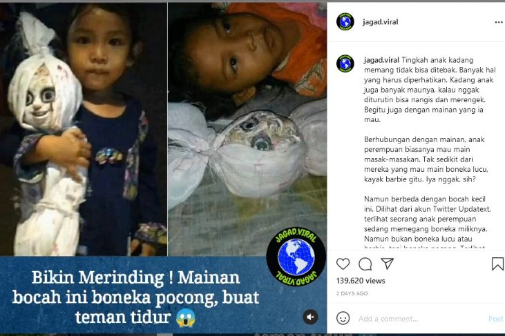 Viral Seorang Anak Perempuan Tidur dengan Boneka Pocong hingga Buat Kagum Netizen: Bagus Biar Ingat Mati
