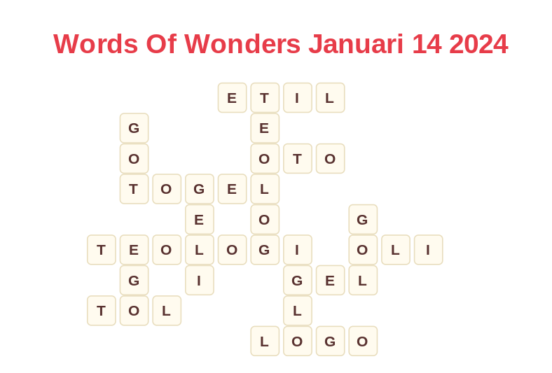 Kunci Jawaban WOW Hari Ini 14 Januari 2024, Mendatar dan Menurun Game Words Of Wonders