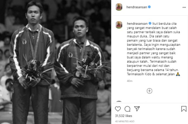 Hendra Setiawan ikut berduka cita terkait kabar meninggal dunia Markis Kido.