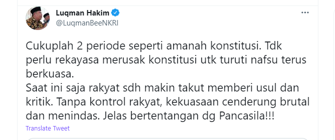 Cuitan Luqman Hakim kritik Jokowi