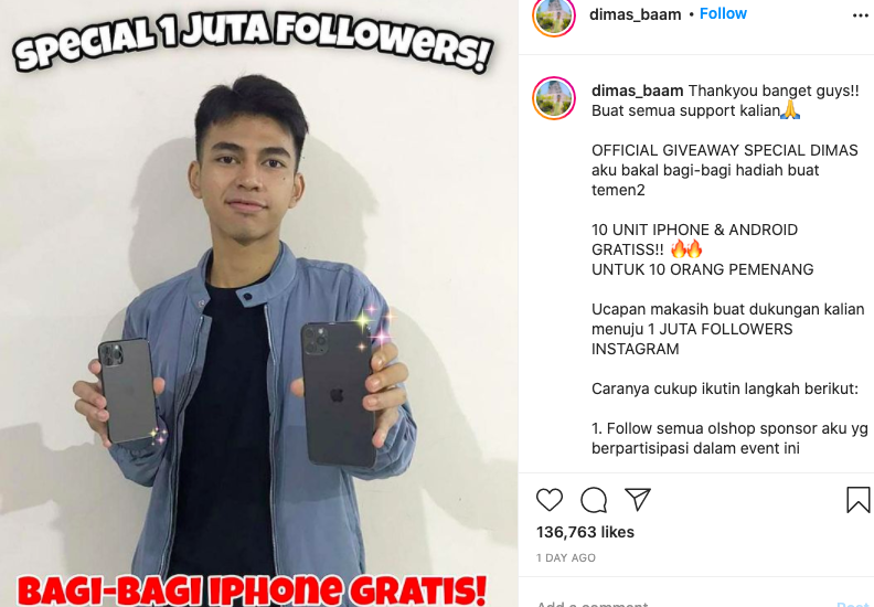 Tangkapan layar instagram Dimas Ahmad 'Kembaran' Raffi Ahmad