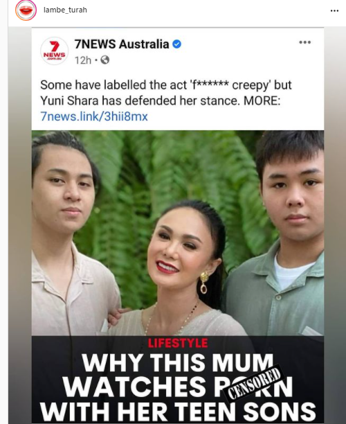 Tangkapan layar unggahan media Australia yang turut memberitakan Yuni Shara