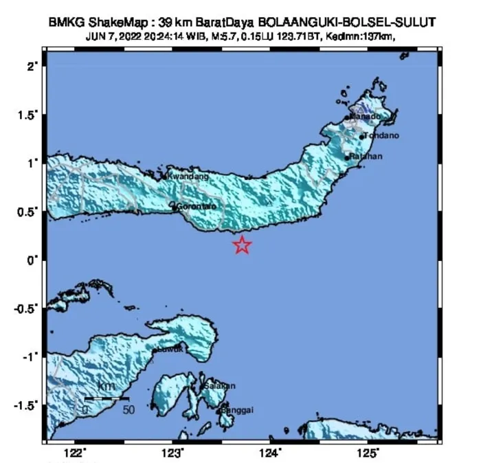 Gempa Terkini Di Bolaang Sulawesi Utara Dengan Magnitudo 5 8 Akibat