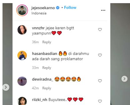 Komentar netizen di postingan Jeje Soekarno.