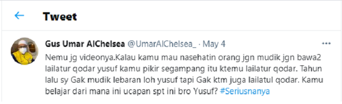 Hasil tangkap layar akun Twitter Gus Umar