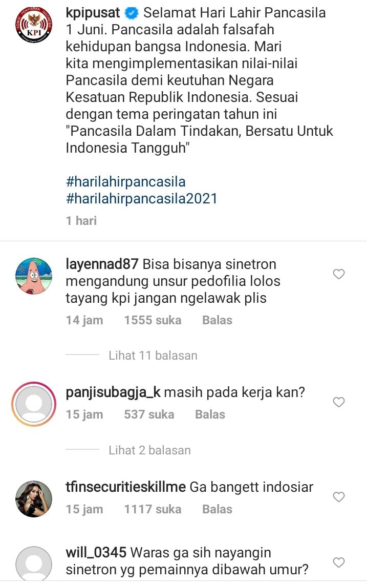 Protes warganet di laman komentar Instagram KPI.