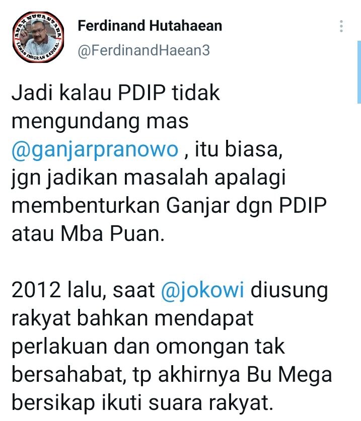 Ganjar Pranowo Tak Diundang Acara PDIP, Ferdinand Hutahaean Bandingkan Nasib Gubernur Jateng dengan Jokowi