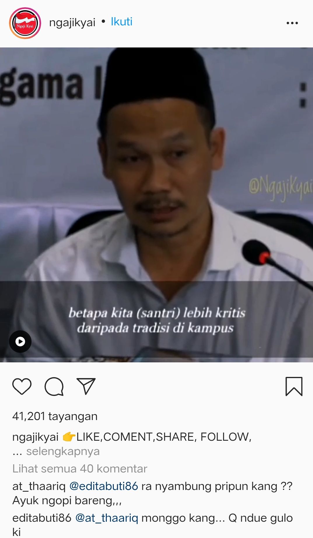 Hasil tangkap layar akun Instagram Ngaji Kyai