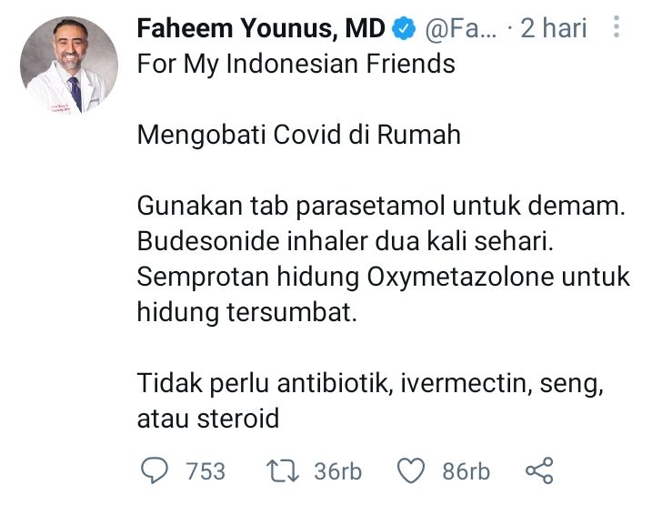 Unggahan Faheem Ypunus untuk masyarakat Indonesia.