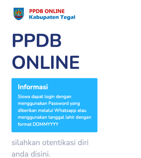 Contoh Login ppdb.tegalkab.go.id untuk daftar PPDB SMP 2023 