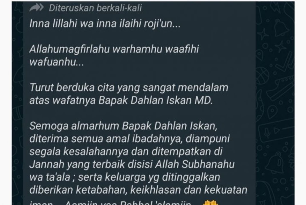 Tangkapan layar pesan hoaks yang melibatkan nama Dahlan Iskan (Antara)